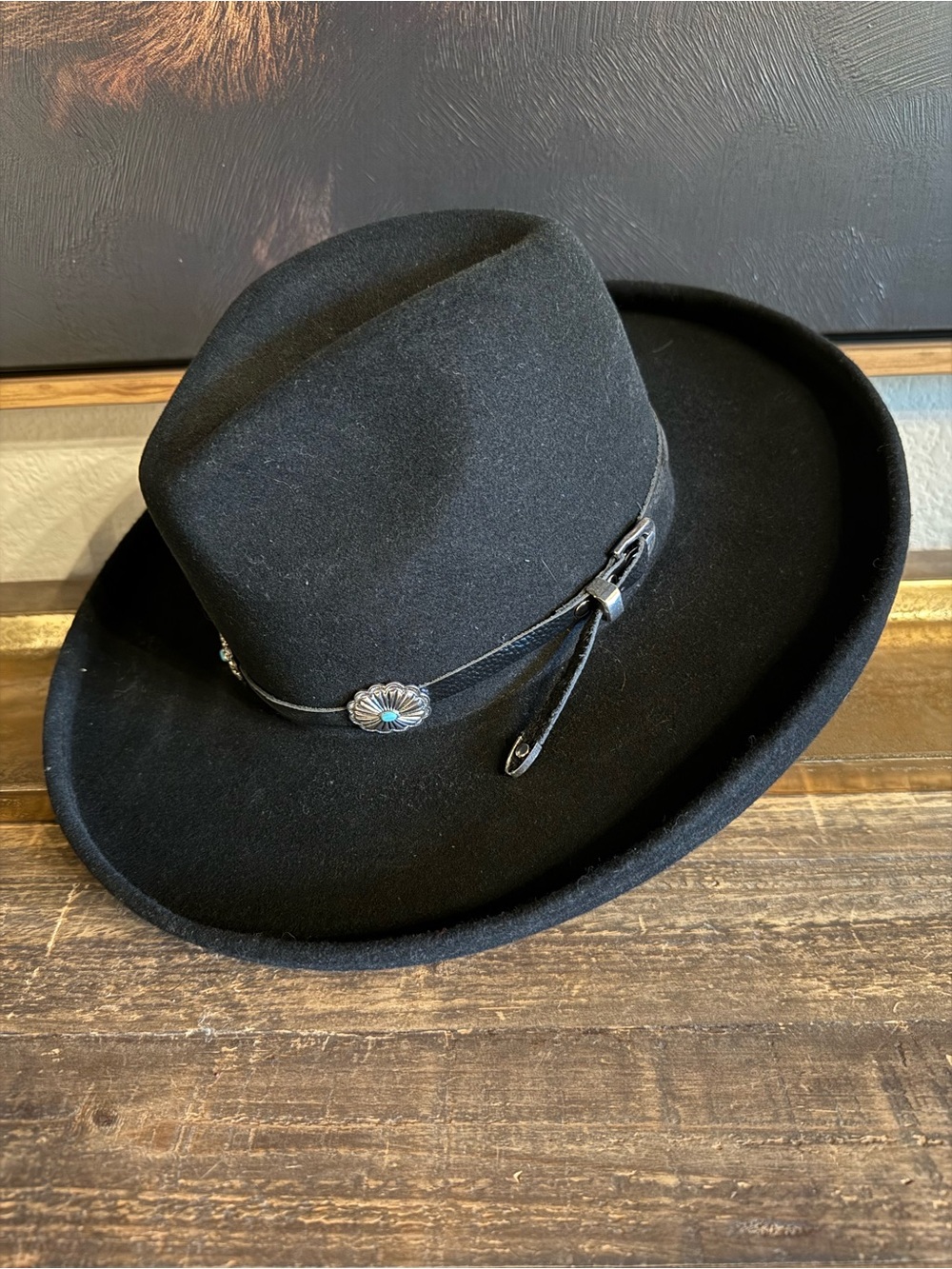 Black Wool GIGI PIP WIDE BRIM  Hat with Concho Band